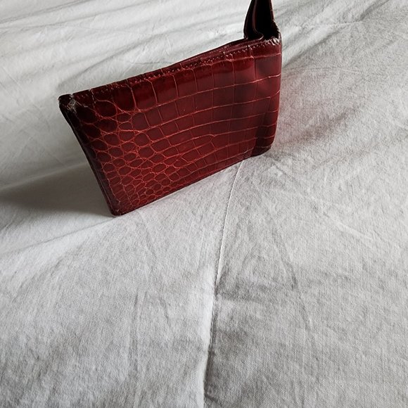 Tiffany and Co Vintage Genuine Crocodile Red Leather Bi-Fold Wallet - Picture 5 of 11
